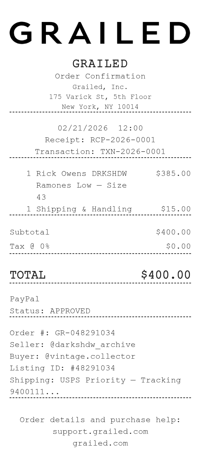 Grailed Receipt — example receipt