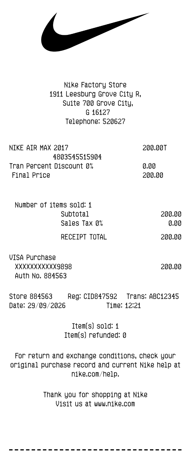 Nike Receipt — example receipt