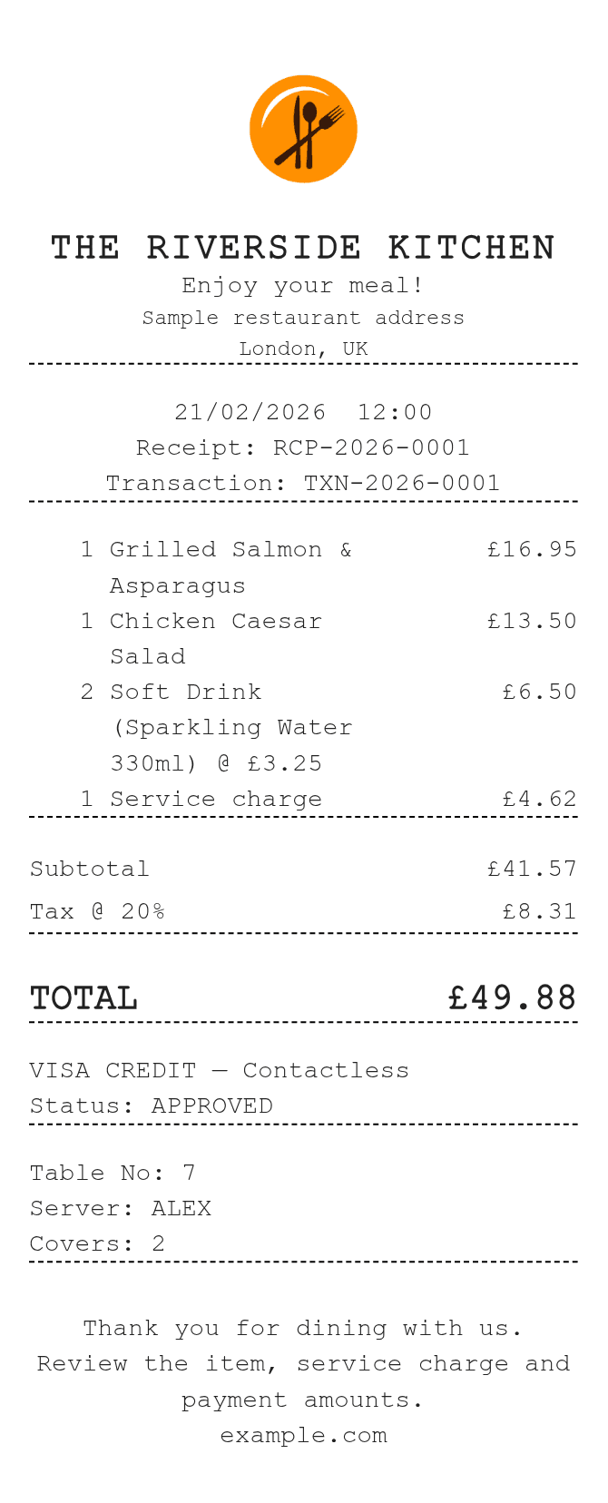 Food Receipt — example receipt
