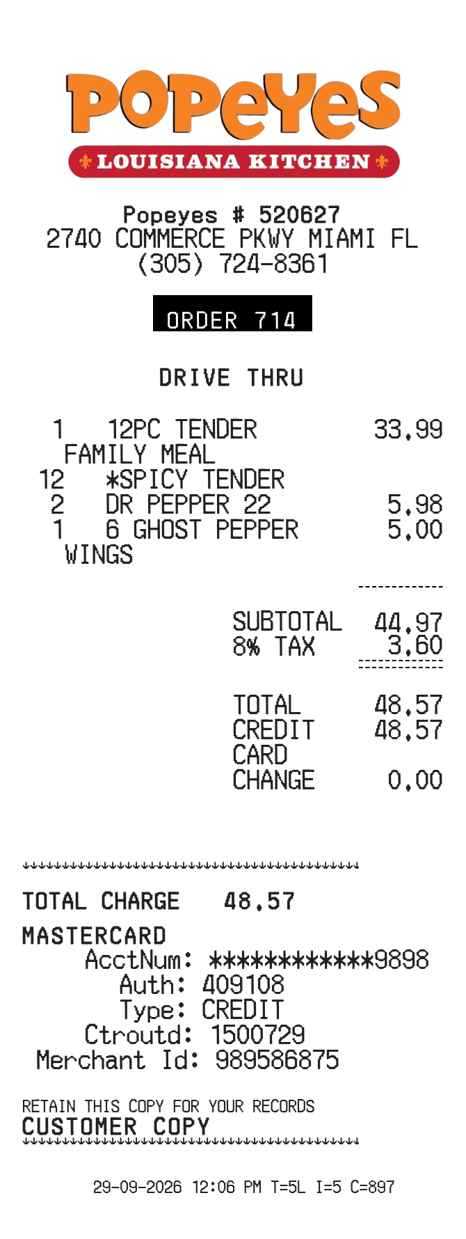 Popeyes Receipt — example receipt