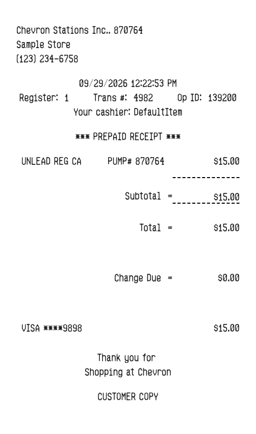 Chevron Receipt — example receipt