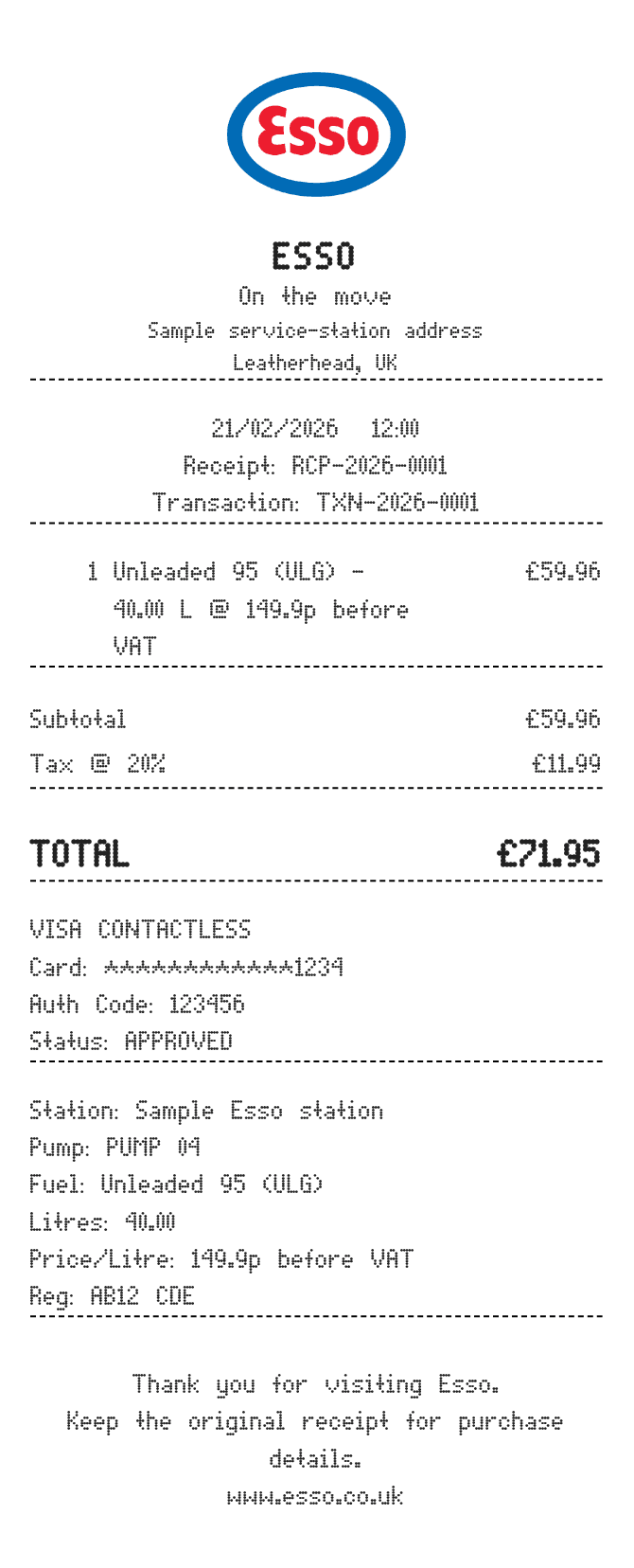 Esso Receipt — example receipt