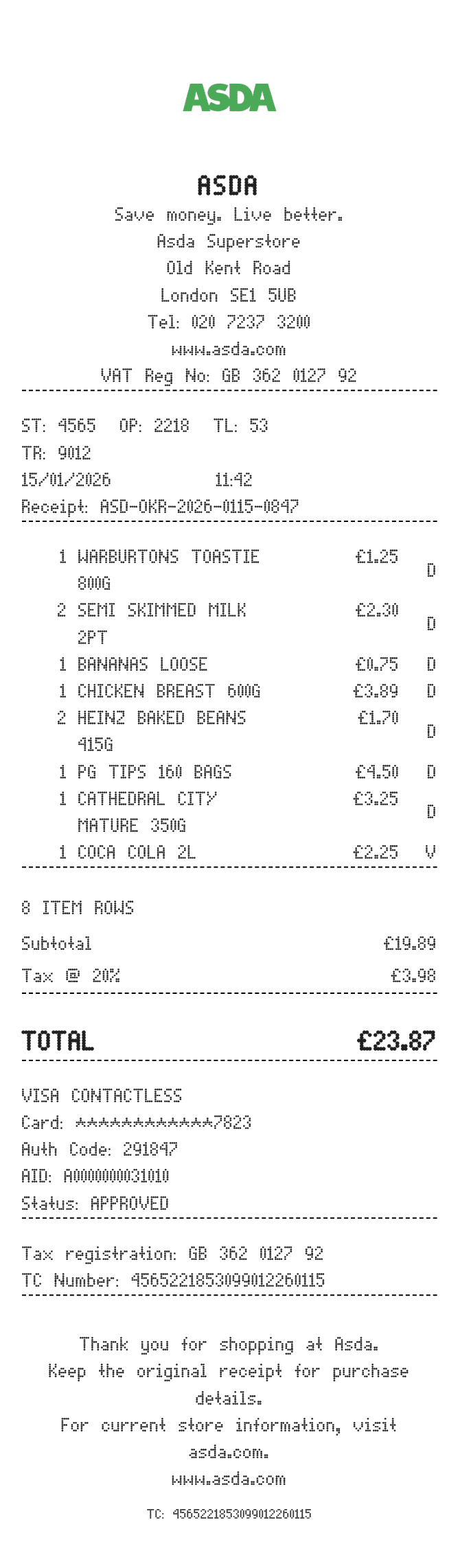 Asda Receipt — example receipt