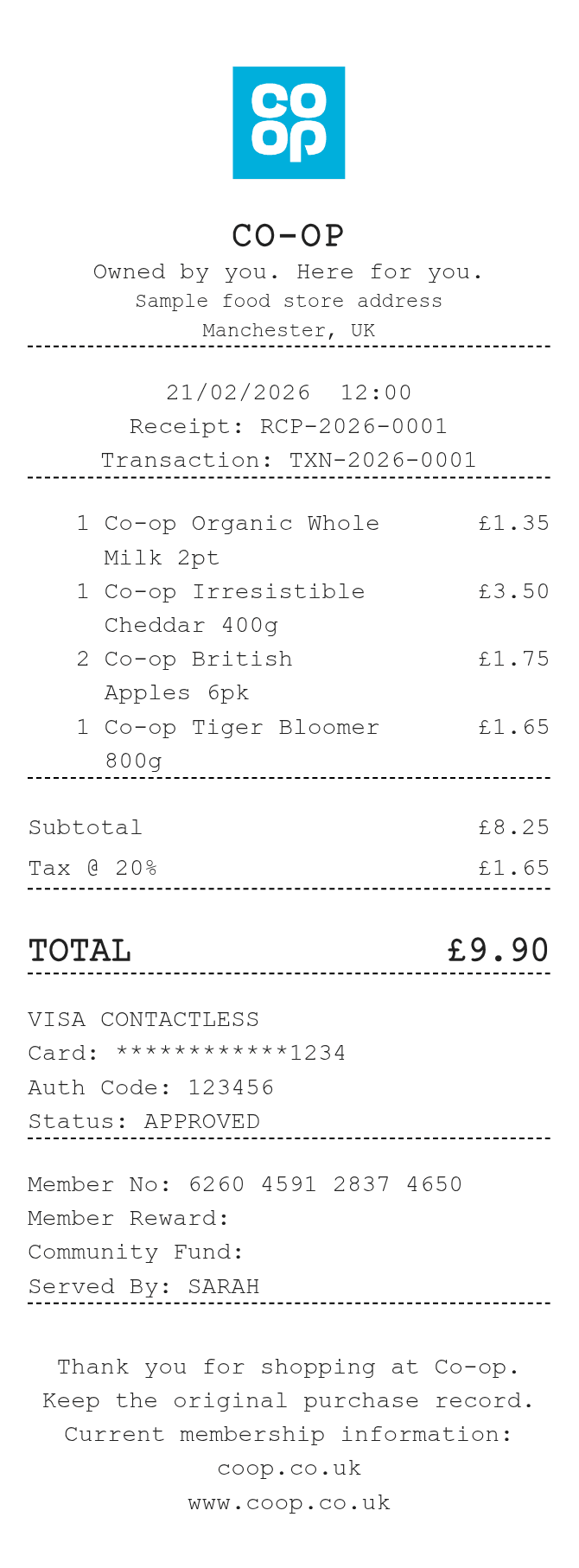 Coop Receipt — example receipt