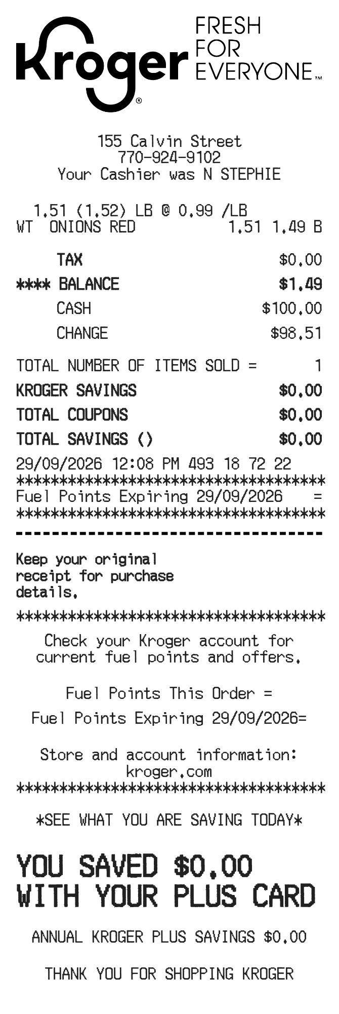 Kroger Receipt — example receipt