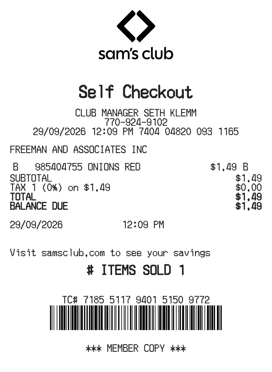 Sam's club Receipt — example receipt
