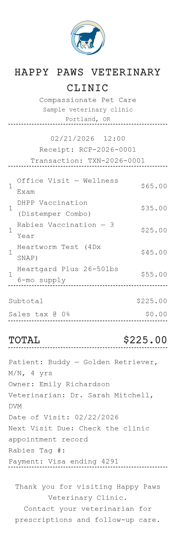 Vet Receipt — example receipt
