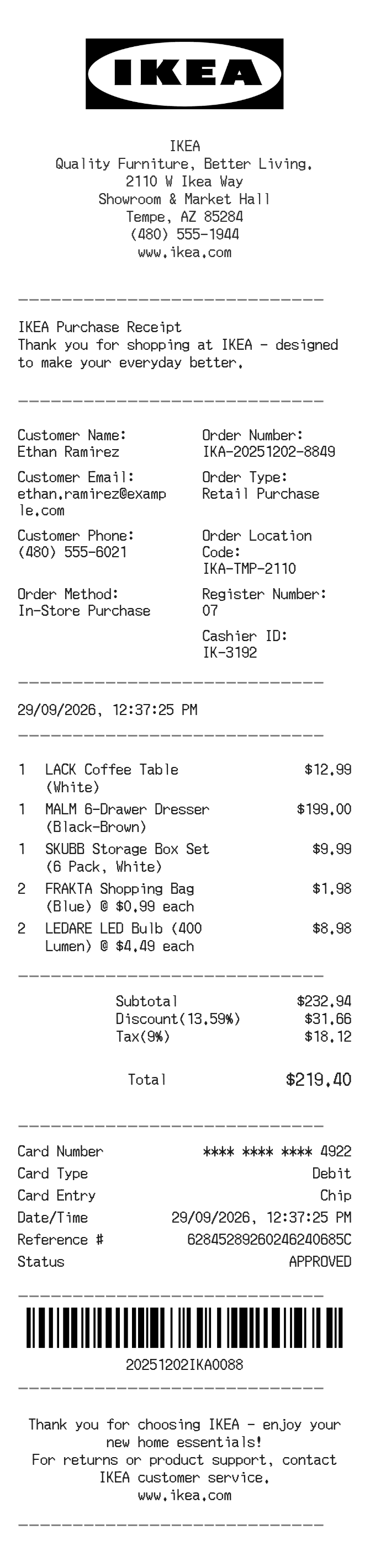Ikea Receipt — example receipt