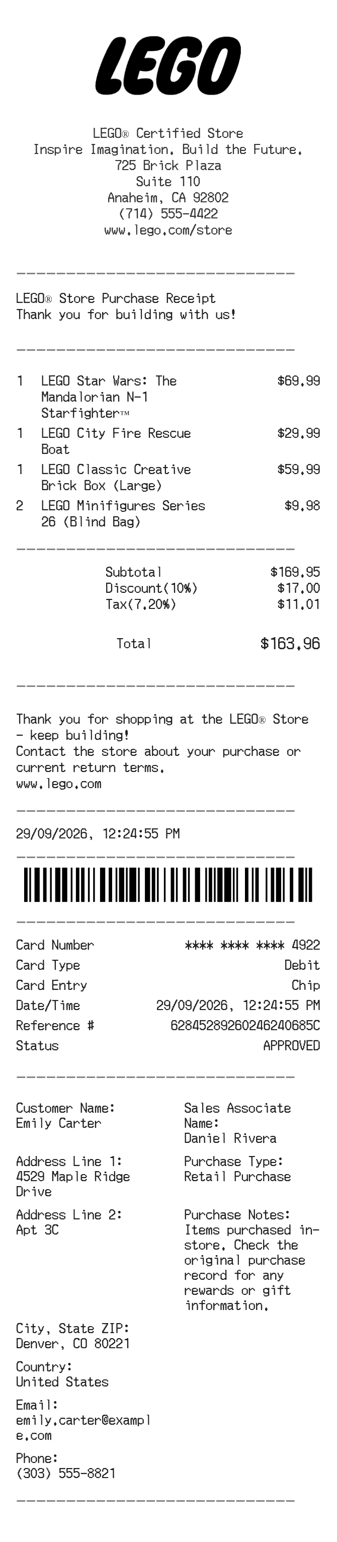 Lego Receipt — example receipt