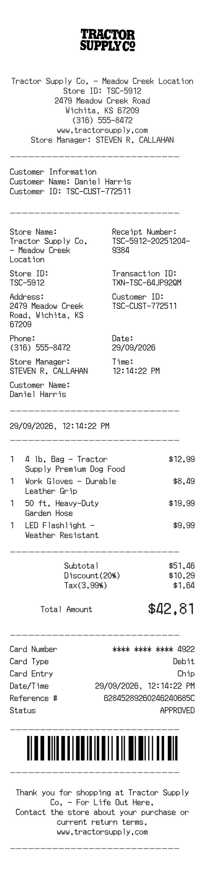 Tractor Supply Receipt — example receipt