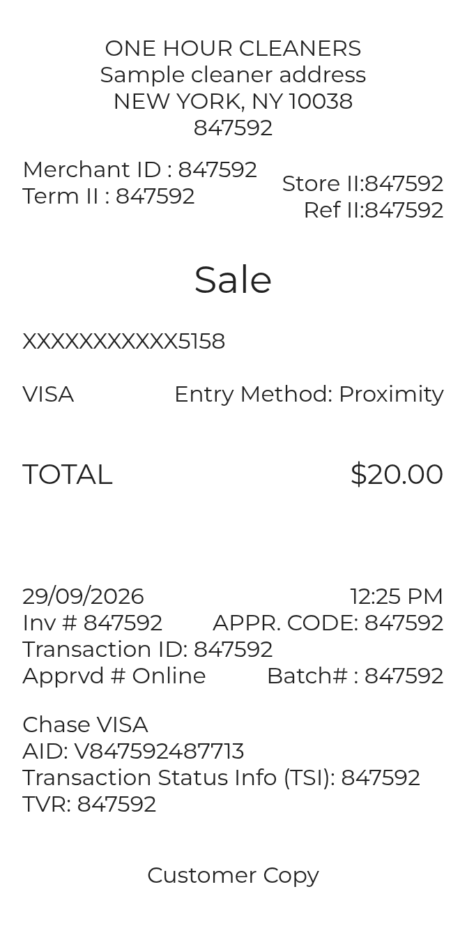 Cleaning Receipt — example receipt