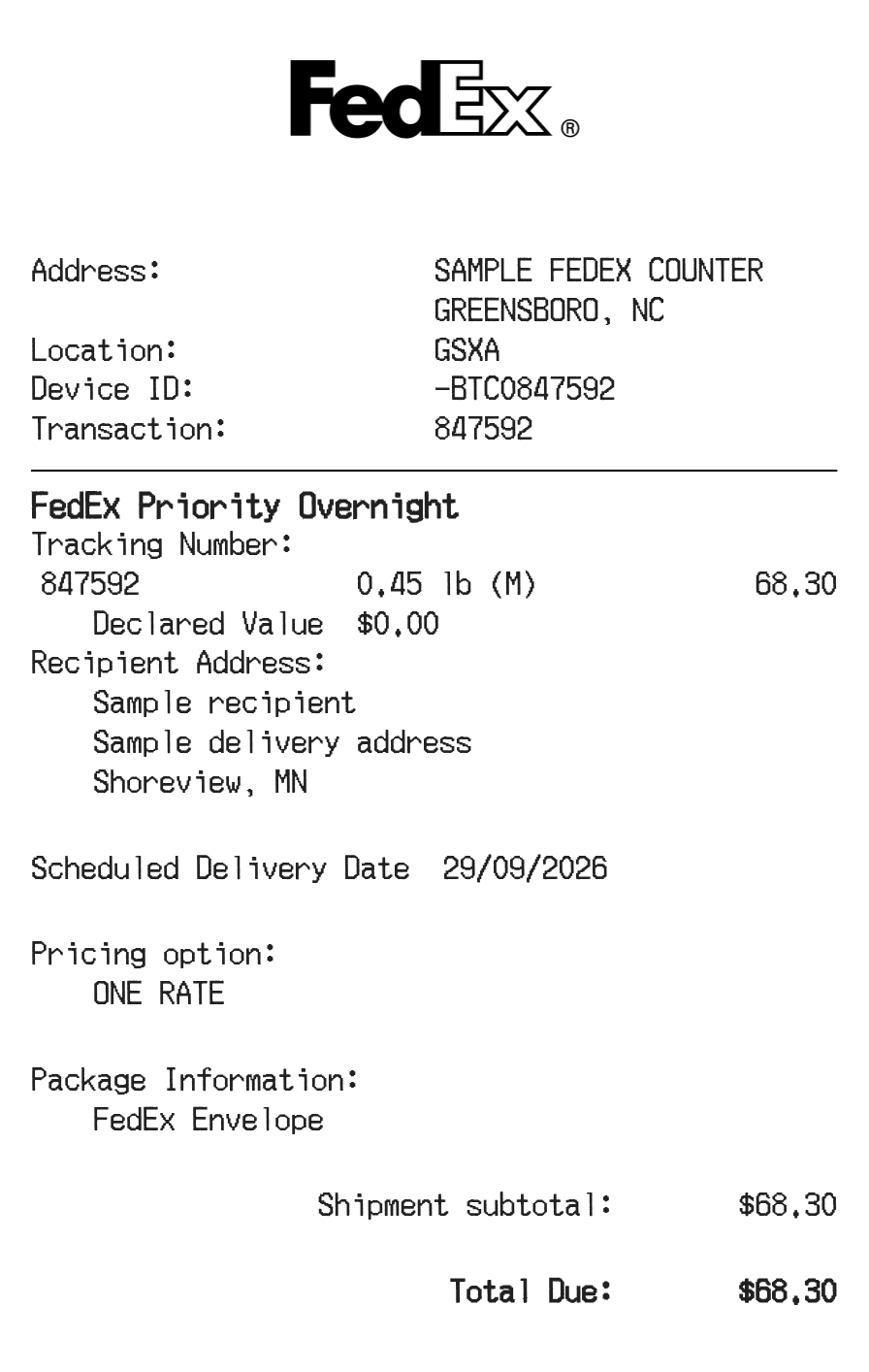 Fedex Receipt — example receipt