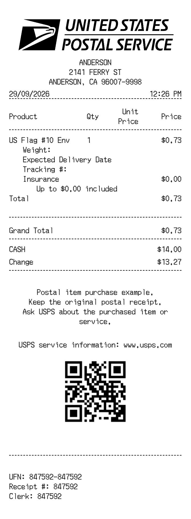 USPS Receipt — example receipt