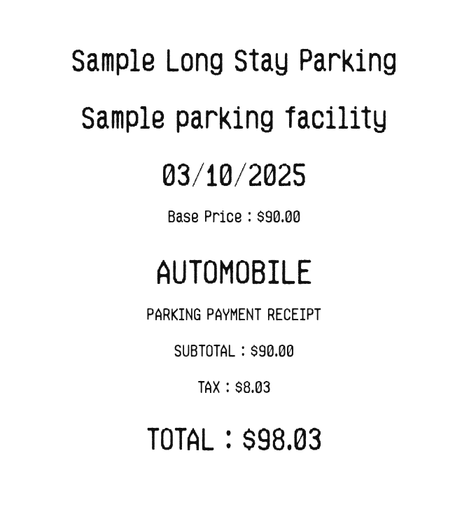 Parking Receipt — Layout 2 — example receipt