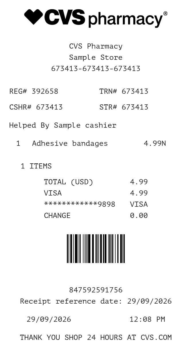 CVS Pharmacy — example receipt