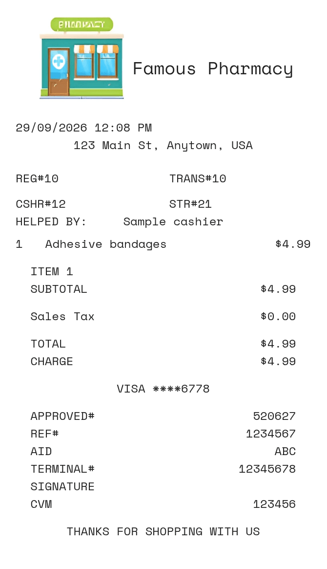 Pharmacy Receipt — example receipt