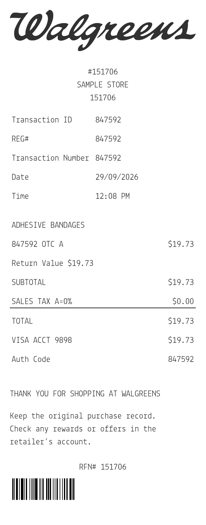 Walgreens Receipt — example receipt