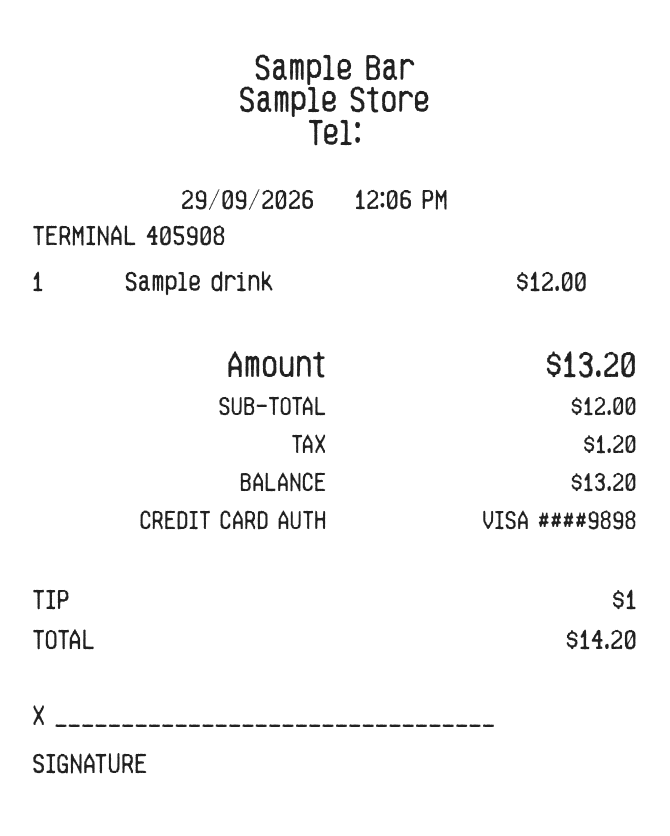 Bar Receipt — example receipt
