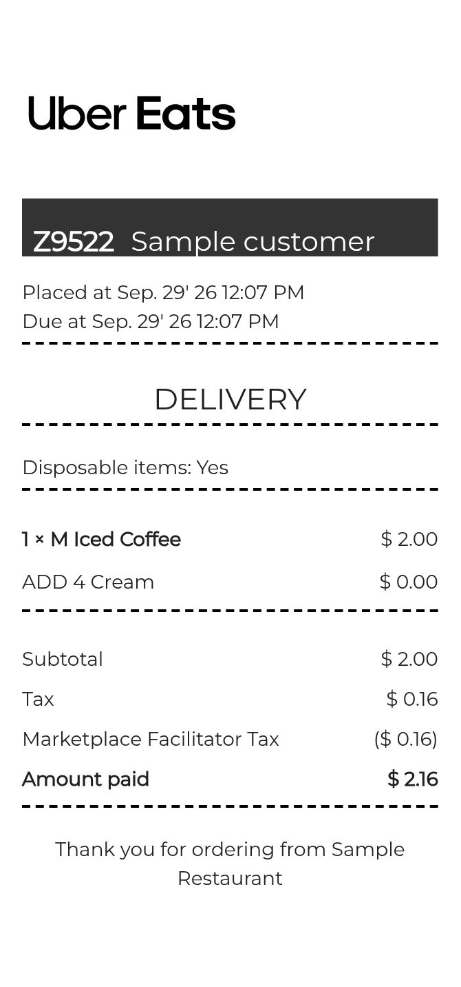 Uber Eats Receipt — example receipt