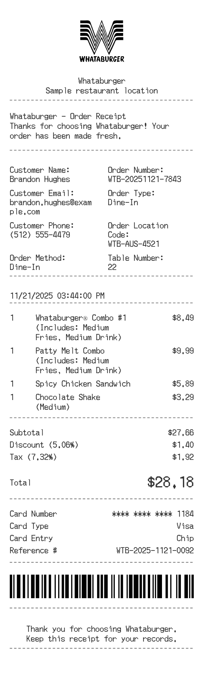 Whataburger Receipt — example receipt