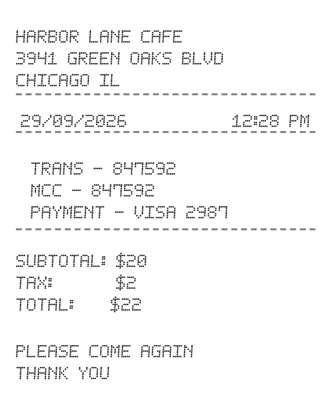 General Sales Receipt — example receipt