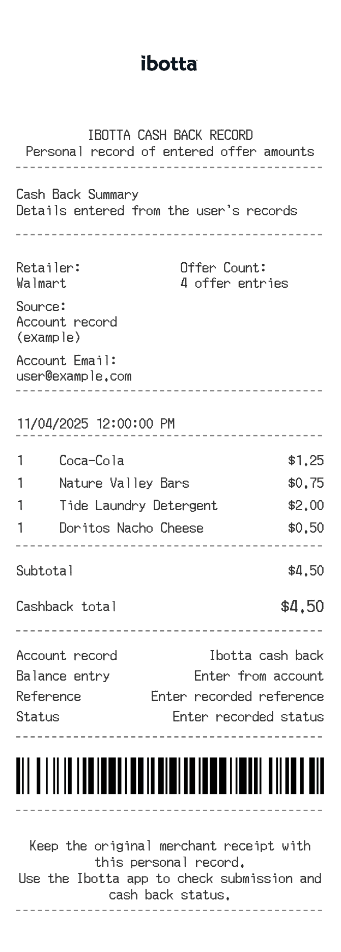 Ibotta Receipt — example receipt