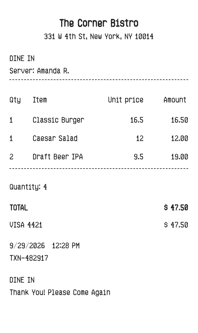 Itemized Receipt — example receipt