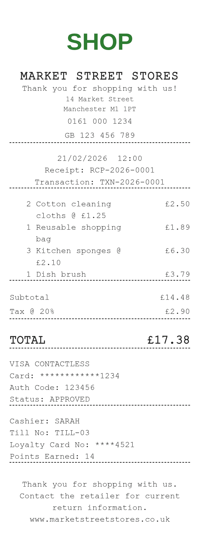 Shopping Receipt — example receipt
