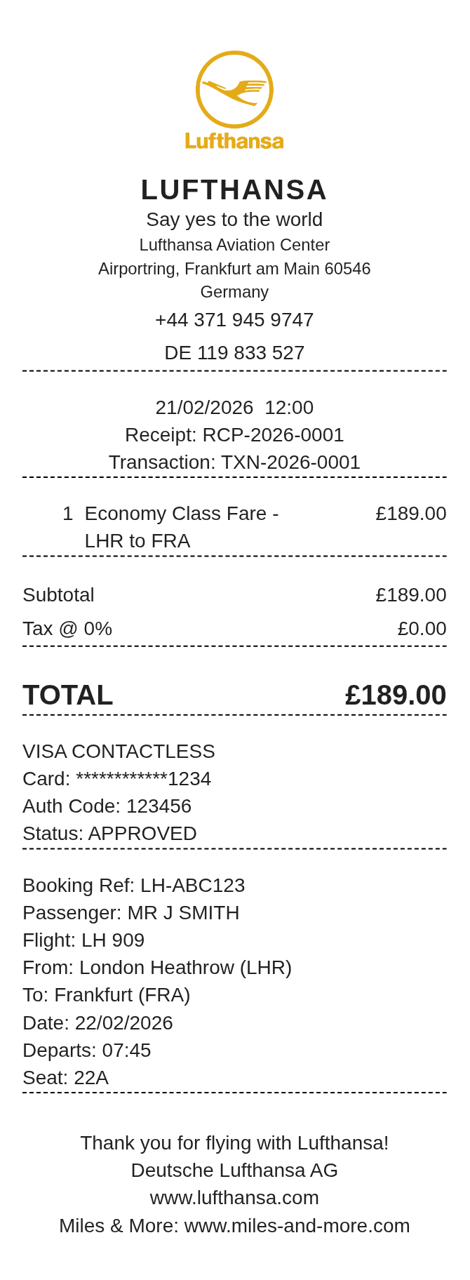Lufthansa Receipt — example receipt