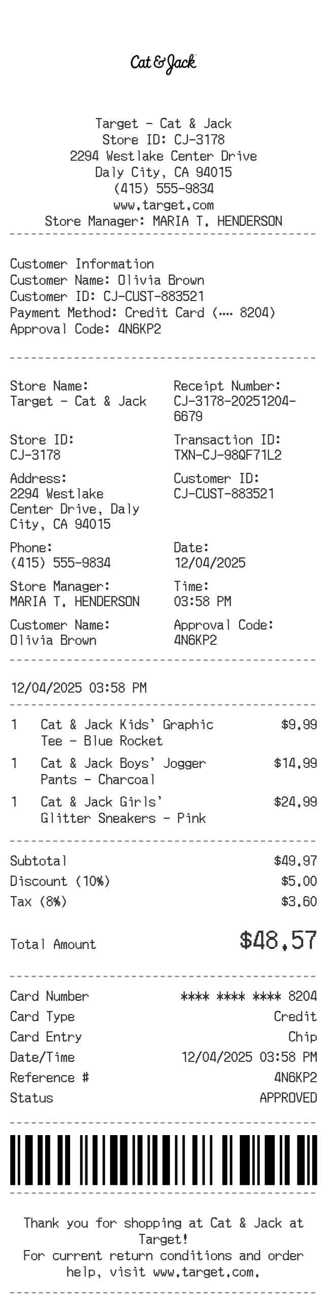 Cat & Jack Receipt Logo