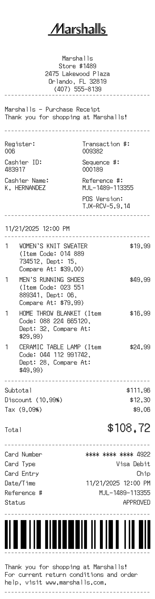 Marshalls Receipt Logo
