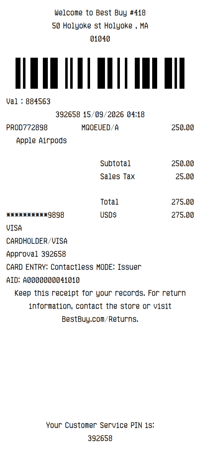 Best Buy Receipt