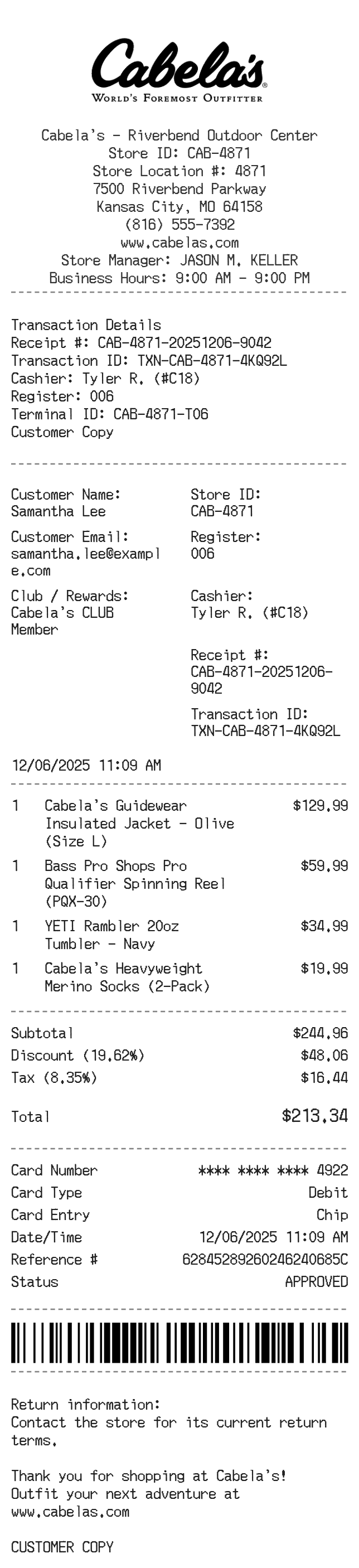 Cabela's Receipt