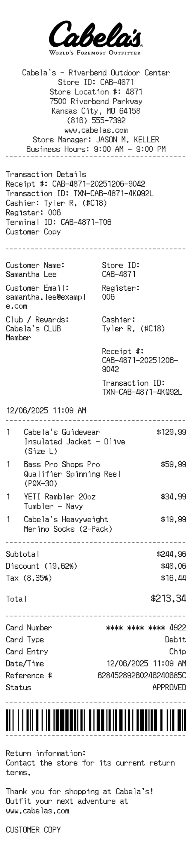 Cabela's Receipt