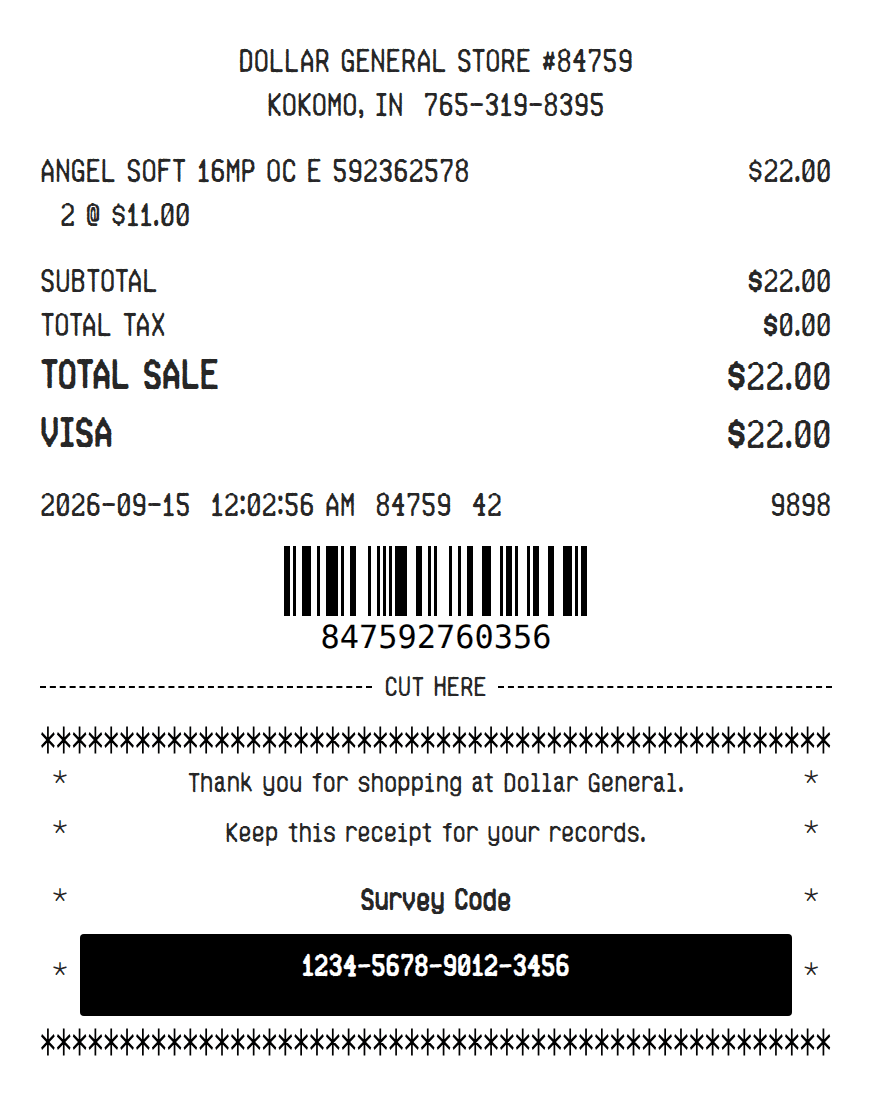Dollar General Store Receipt
