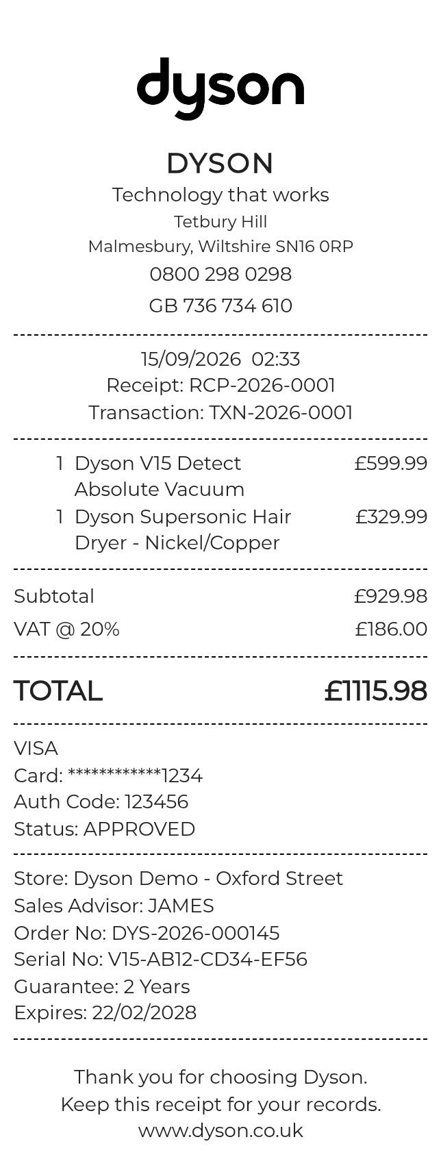 Dyson Receipt