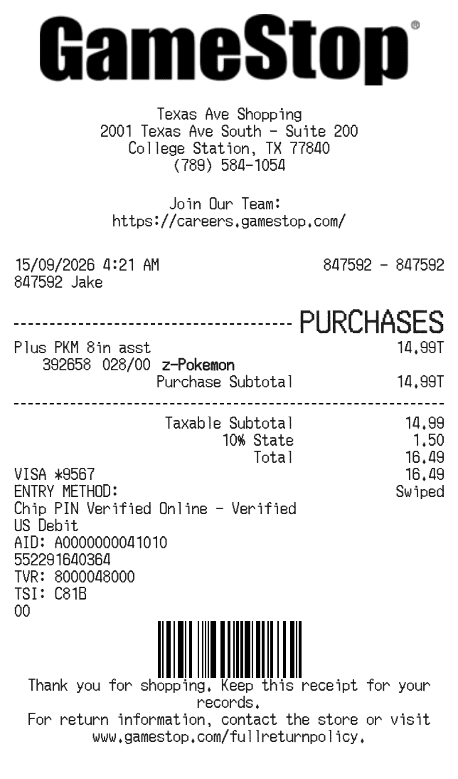 GameStop Receipt Logo