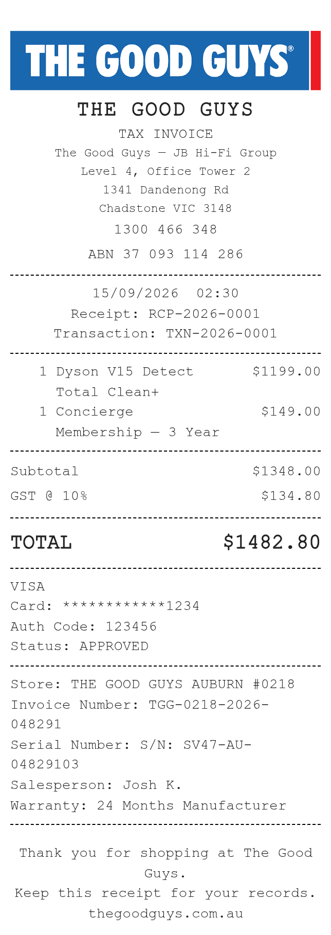 Good Guys Receipt