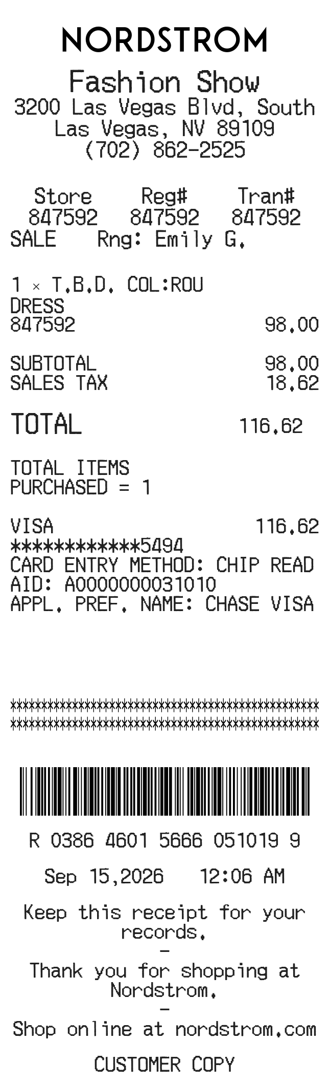 Nordstrom Receipt