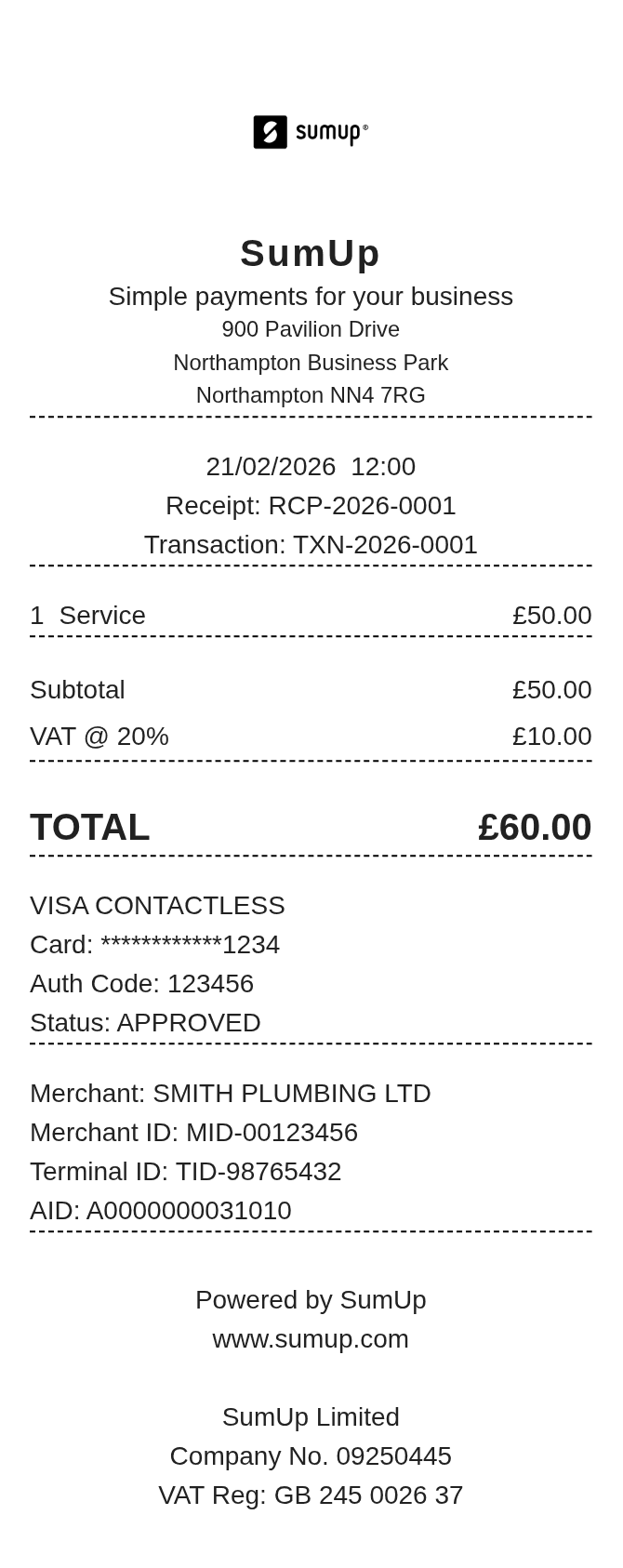 SumUp Receipt — example receipt
