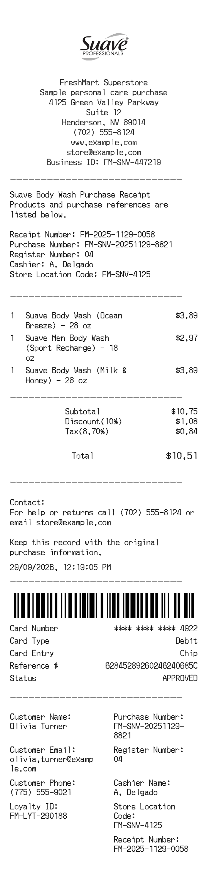 Suave Receipt — example receipt