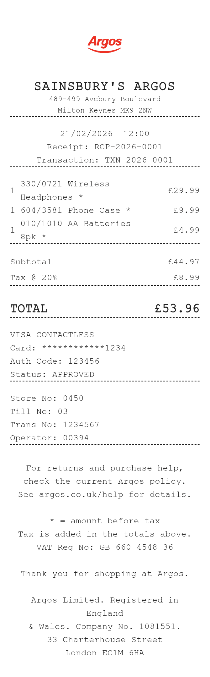 Argos Receipt — example receipt