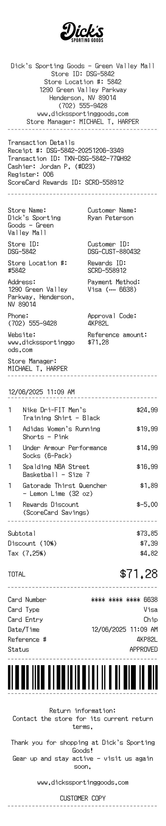 Dicks Receipt — example receipt