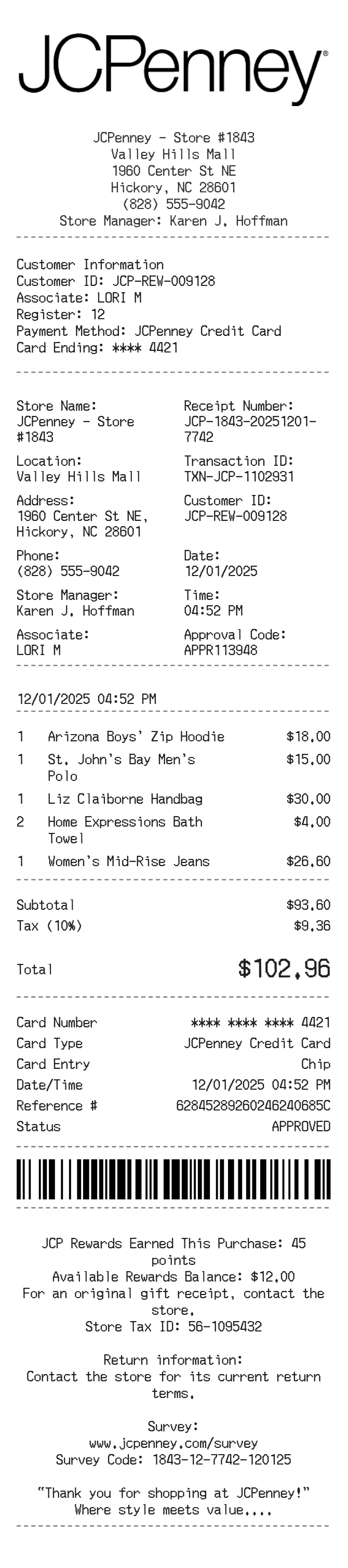 Jc Penney Receipt — example receipt