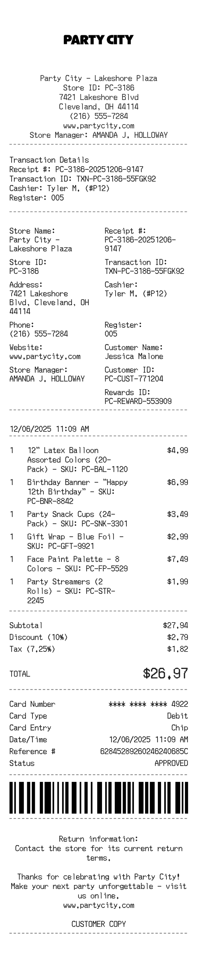 Party City Receipt — example receipt
