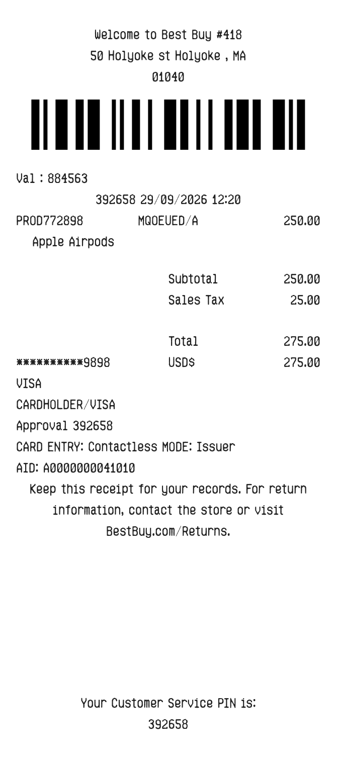 Best Buy Receipt — example receipt