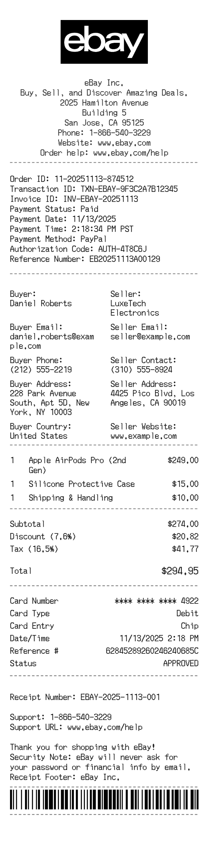 eBay Receipt — example receipt