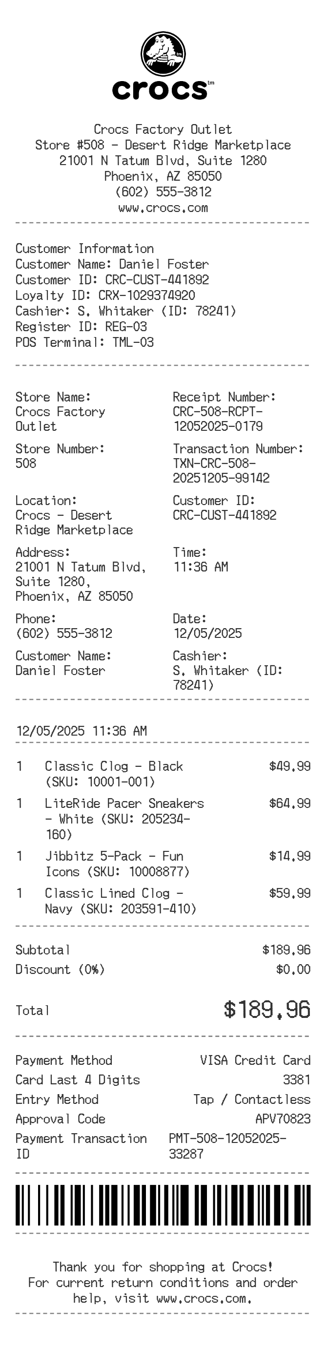 Crocs Receipt — example receipt