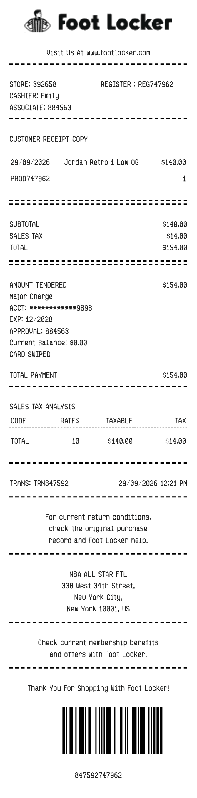 Foot Locker Receipt — example receipt