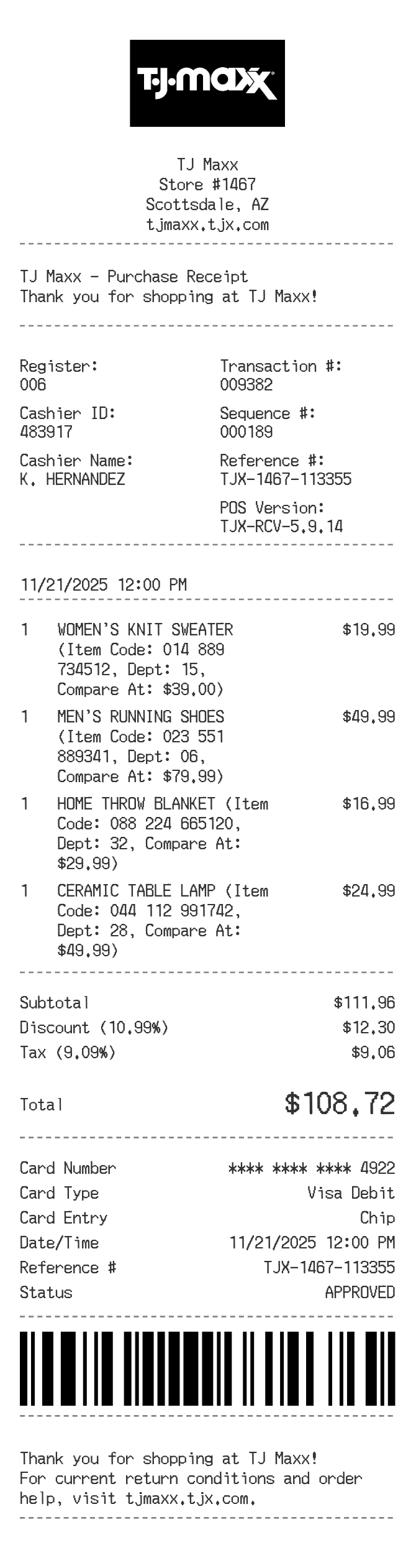 Tj Maxx Receipt — example receipt